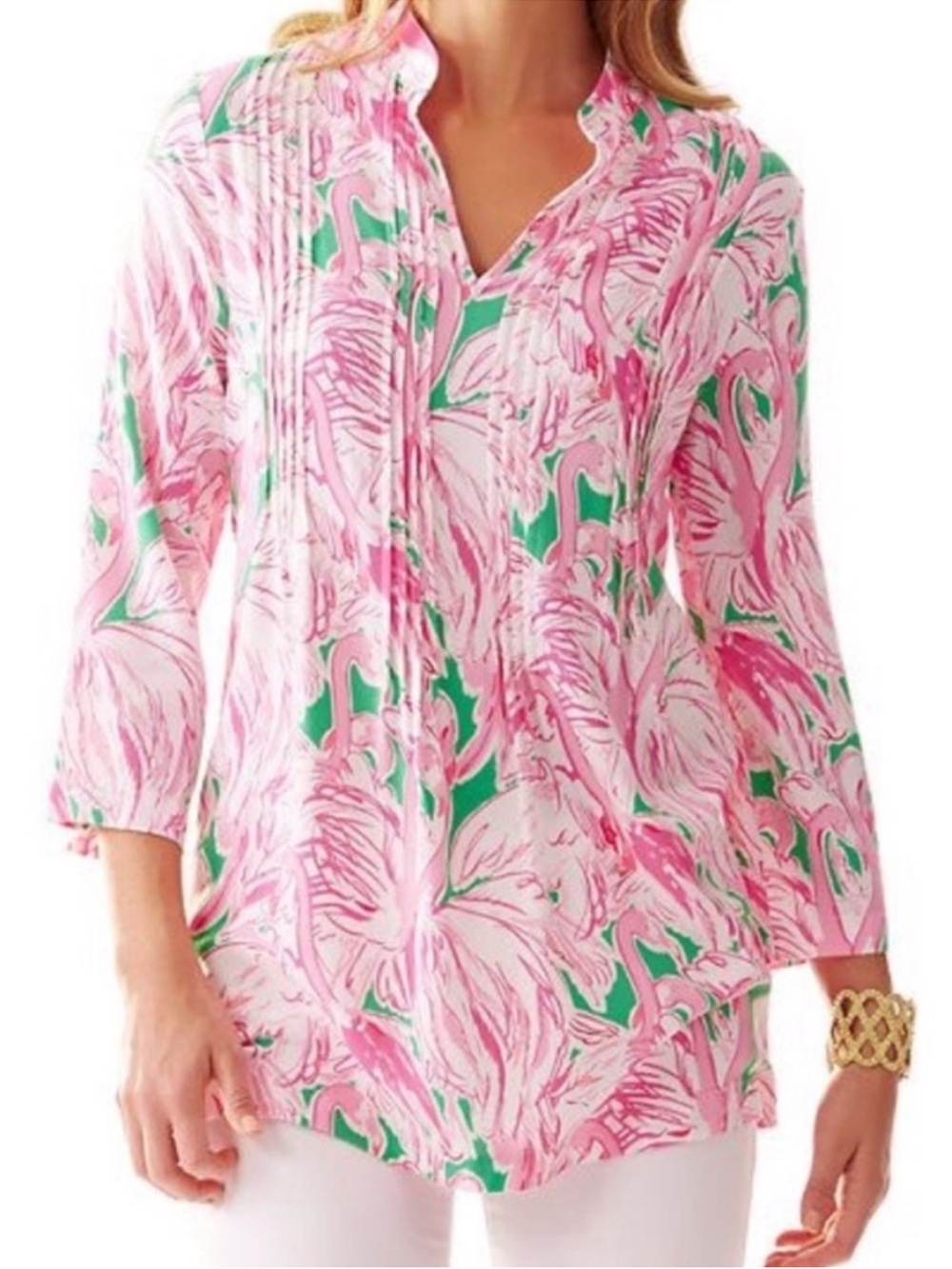 Lilly Pulitzer Sarasota Tunic Prep Green Pink Colony Flamingo